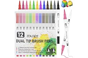 GLASFLENGTH Brush Pen Pennarelli Doppia Punta Fine & Grossa, 12 Colori Marker Pennarelli Acquerellabili Lettering Pennello Fine Per Adulti Bambino Mandala Bullet Journal Colorare Disegno Calligrafia