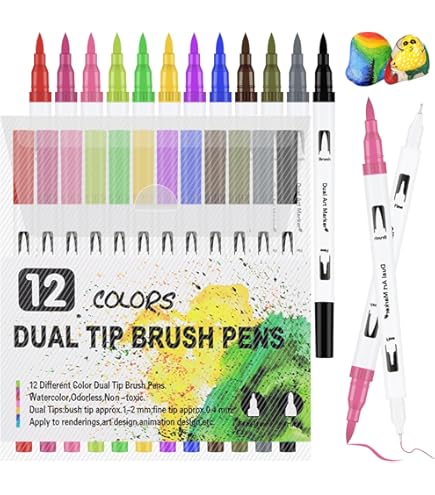 Set 24 Pennarelli Doppia Punta Per Acquerello - Con Matite, Carboncini E Astuccio