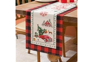 VELVHOM Runner da Tavola Natalizio Runner da Tavolo Cucina in Lino con Lavabile Runner da Tavola Natale Decorativa Moderno Motivo Plaid Rosso Nero per Sala da Pranzo Casa Hotel Feste Decorazione 40x140 cm