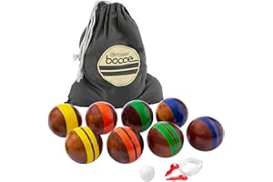 GoSports Boccia-Set aus Hartholz, 100 mm, mit 8 hochwertigen Holzkugeln mit 340 g, Pallino, Koffer und Messschnur
