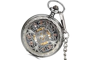 Lancardo Orologio da tasca per uomo in movimento meccanico con quadrante numeri romani, caso in oro, Knot Hollow cinese (2 pezzi)