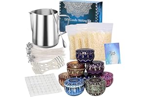 JEMESI Kit per la produzione di candele, accessori fai da te, set regalo, con cera d'api da 500 g, stoppini, latta, porta stoppino, crogiolo, cucchiaio da mescolare