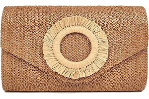 HuiYStar Sac à Main en Paille pour Femme, Sac de Plage d'Été, Pochette de Soirée en Enveloppe pour Fêtes Formales, Mariage 2025