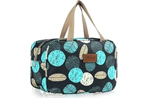 Aucuu Trousse de Toilette Femme, Grande Trousse de Maquillage avec Poignée, Sac à Cosmétiques étanche Portable pour Camping et Voyages, Sac de Maquillage Floral pour Femmes et Filles