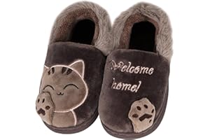 KVbabby Chat Doux Hiver Peluche Pantoufles en Coton Chaussons Fille Garcon Slip sur Intérieure Maison Chaussure Accueil Slippers Anti-dérapant pour Femme Homme