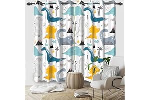 ZZTBQ Dinosaure de Dessin Animé 2 Pièces Rideaux Occultants Enfant Mignon Coloré Dino Rideau Occultant Opaque à Oeillets Dessin Animé Jungle Animaux Motif 100x140cm pour Chambre d'enfant et Salon