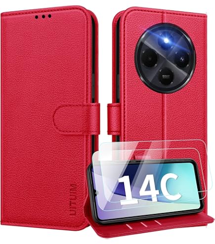 AROYI Cover Portafoglio Con Penna E Vetro Temperato Per Xiaomi Redmi 14C 4G / Poco C75 4G | Pelle PU Viola Con Fiori, Slot Carte E Chiusura Magnetica