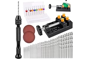 VEGENA 62 Pièces Perceuse à Main Twist Drill Bits Mini Perceuse à Main de Precision Aluminum Mandrin Sans Clé Foret Fraise Twist et Étau Plat Pour Bricolage Forage