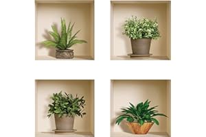 The Nisha Art Adesivi 3D Magici da Muro in Vinile Sticker Decalcomania Fai-da-Te, Set da 4, Piante verdi e marroni