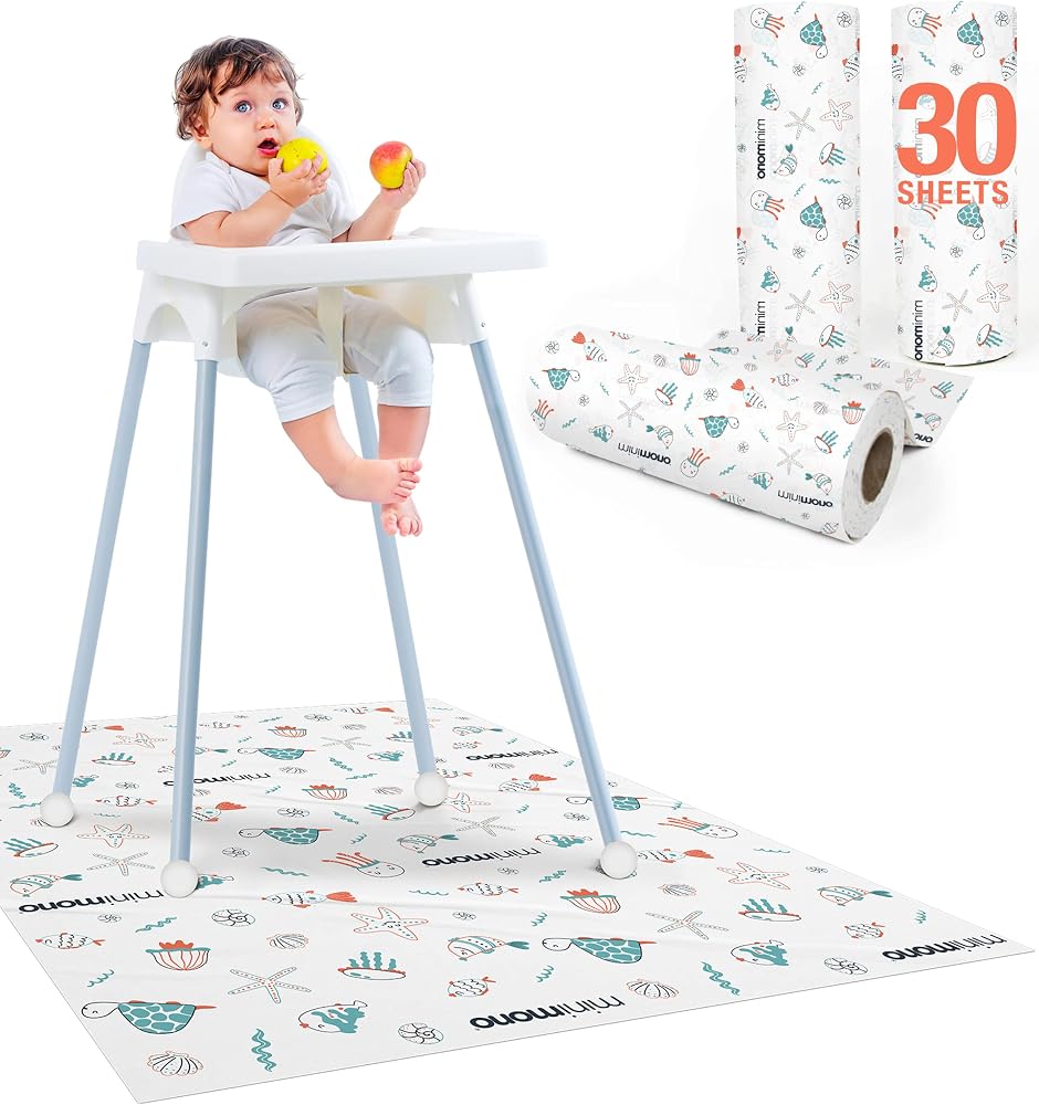 Minimono Mama Sandalyesi ve Aktivite Örtüsü| 3 Farklı Desen Seçeği | Tek Kullanımlık | Kullan At Sıvı Geçirmez | 100x120 cm | 30 Adet (Deniz Canlıları)