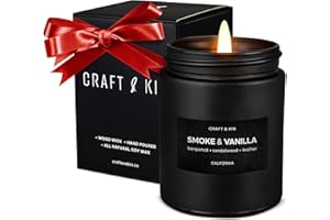 CRAFT & KIN Premium Smoke & Vanilla Candle | Christmas Scented Candles for Men | Holiday Candles | Soy Candle | Fall Candles for Home Scented | Black Candles, Long Lasting Candles with 45 Hour Burn Time 7.6oz