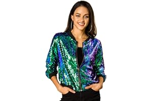 Allegra K Femmes Veste Ajustée à Manches Longues à Glissière et Paillettes Noël