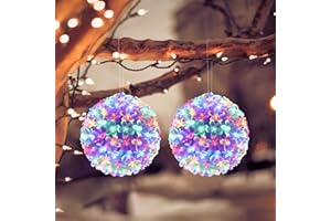 Lewondr Palla di Luce di Natale Sfera di Fiori di Ciliegio, Luci di Finestra di Natale a Batteria per Interni, 2PCS di Luci Appese per Decorazione Natalizia all'Aperto con Funzione Timer,Luce Colorata