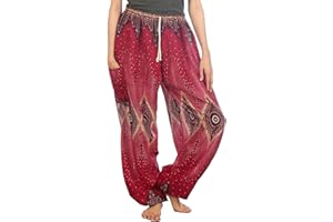 Lofbaz Pantalon Sarouel Femmes Paon Funky Floral avec Cordon