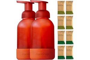 RAINDROP CLEAN Raindrop Sustainable Hand Soap Starter Pack, 2x Reusable Foaming Glass Dispenser Bottles and 8x Eco-friendly Hand Wash Refill Tablets and, Multipack, for Kitchen and Bathroom (Redfrost)