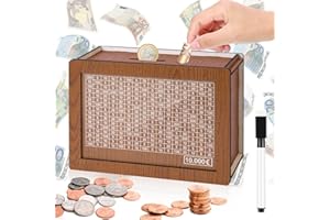‎KKLUNO Kkluno Spardose 10000 Euro, Holz Spardose mit Zähler, Wiederverwendbar Sparbox mit Zahlen Ankreuzen, Geeignet für Kinder und Erwachsene