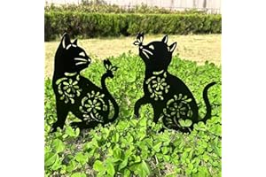 QBMYCN Pali decorativi da giardino in metallo per gatti, confezione da 2 statue a forma di gatto nero, per cortile, giardino, prato, decorazioni per esterni, regali per gli amanti dei gatti