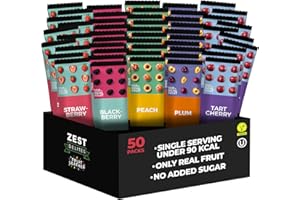 ‎ZEST DELITES Zest Delites Fruit Leather, Przekąski Owocowe, Bezglutenowe, Wegańskie, 25 g x 50, Brzoskwinia, Śliwka, Jeżyna, Truskawka, Wiśnia Kwaśna