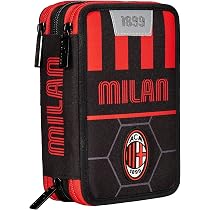 Zaino Scuola Seven AC Milan | Design Estensibile Path Of Victory | Doppio Scomparto, Tasca Borraccia, Nero/rosso