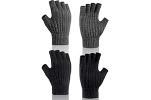 Kiiwah 2 Paia di Guanti Senza Dita Invernali Caldi per Uomo e Donna, Guanti Termici Mezze Dita in Maglia Unisex per Lavoro Corsa Bicicletta Guida