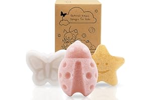 myHomeBody Konjac Baby Sponge for Bathing, Cute Shapes Natural Kids Bath Sponges for Infants, Toddler Bath Time, Natural and Safe Plant-Based Konjac Baby Bath Toys, 3pc. Set: Butterfly, Ladybug, Star