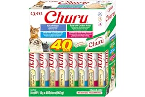 INABA Churu - Cat treats made from 4 types of seafood and tuna puree - Tasty cat snacks - Soft & creamy texture - Pet food