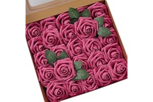 Ksnnrsng Flores Rosas Artificiales Espuma Rosa Falsa para Manualidades, Ramos de Novia, centros de Mesa, Despedidas de Soltera y Decoración del Hogar (25 Piezas, Fucsia)