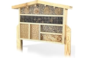 GARTENETAGE XXL Insektenchalet/Bienenhotel Groß zum Aufstellen/Insektenhotel XXL aus Massiv-Holz für Bienen, Marienkäfer & Florfliegen/Nisthilfe & Artenschutz für Balkon & Garten