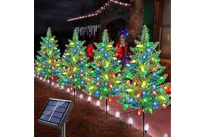EZZFAIRY Upgraded 4-Pack Solar Christmas Tree Garden Stake Lights for Christmas Decorations, Solar Yard Stake Outdoor Waterproof Pathway Lights for Decorations Garden Patio Yard