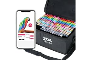 Vokiuler 200 Alkohol Stifte Set, Marker Stifte mit App Twin Marker Filzstifte für Kinder Erwachsene Zeichnen Manga malsachen, Alkoholmarker Als Geschenk für Weihnachts une Geburtstag mit Tragetasche