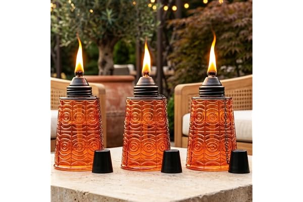 Seraphic Lot de 3 torches de table à la citronnelle pour terrasse extérieure, 473,6 g, bougies décoratives à la citronnelle pour terrasse, jardin, fêtes, ambre