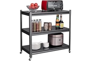 ‎SIGHTLIFE Sightlife Kitchen Shelf, 80 x 86 x 45 cm, Kitchen Trolley on Wheels, Metal Shelf, Heavy Duty Shelf, Black, Microwave Shelf, Tool Shelf, Standing Shelves, Cellar Shelf for Bathroom, Kitchens