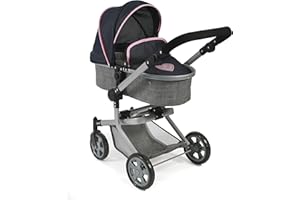 Bayer Chic 2000 Poussette de poupée Mika, Poussette combinée 2 en 1 pour Enfants de 4 à 8 Ans, mélange Gris et Bleu Marine