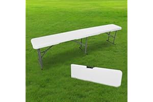 SKYLANTERN Banc Pliable Blanc 180cm - Pliant pour Table de Camping - Résistant Idéal pour Camping, Baptêmes, Mariages, Pique-Nique, Buffets et Grillades