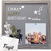 Fuyit Felt Letter Board Holz und Filz 12"x12",Grau Eva Veränderbar Buchstaben Board Retro Felt mit 600 Weiß&Gold&Schwarz…