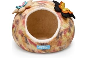 Everest Dog Chew Orange Butterfly Cave, Cat Cave Bed, Handmade, 100% Wool, Wet-Felted