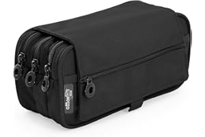 office box Estuche Triple el Orginal- Porta Lápices de 3 Apartados con Cremallera, Múltiples Bolsillos, Horario e identificador y Tira para Llevar en tu Trolley by Colorline