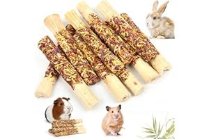 Abizoo Kauspielzeug für Kaninchen, 10 Sticks süße Bambus für Kaninchen mit Blütenblättern, Hasen Kauspielzeug für Meerschweinchen, Chinchilla, Hamster Snack, Holz Spielzeug für Zähne, Leckerli Zubehör