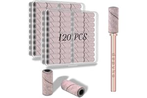 Depvko 120 bandas de lijado pequeñas para taladros de uñas con brocas de mandril de 3,1 mm, 240 bandas de lijado de grano fino para uñas acrílicas, manicura y pedicura de gel tecnológico, rosa