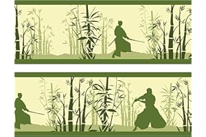 WANDMOTIV24 «kleisterbordüre bambushain avec schwertkämpfern "4 pièces : 520 x 15 cm, frise murale deco fun décoration murale-bordure, japon, samurai
