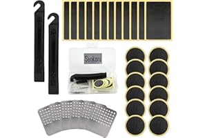 Keyck 32 Pièces Kits de Réparation Crevaison Rustine Vélo Pneu Kit Trousse d'outils Chambre à air de Velo Leviers Patchs Pneus Râpe en Métal Tube en Caoutchouc Colle Rubber Outils