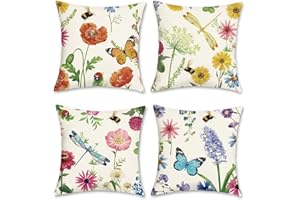 Bonhause Dekoracyjne poszewki na poduszki z motywem kwiatowym, 45 x 45 cm, do ogrodu, na zewnątrz, do dekoracji domu, zestaw 4 szt