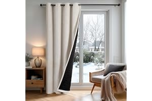 Deconovo Thermal Curtains Eyelet Windproof, Double Layer Faux Linen Blackout Door Curtain with Extra Thick Microfiber Lining, Solid Soundproof Panel for Bedroom, W55 x L90 Inch, Flax Linen, 1 Piece
