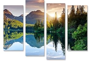 islandburner Tableau sur toile Lac de montagne dans le parc national des Hautes Tatras Strbske Pleso Slovaquie Cadre Affiche Poster Murale Tableaux