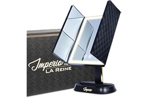IMPERIO HOME Imperio Luxurious Gold Trifold Vanity Mirror with 60 LED Lights, Dimmable, 5X & 7X Magnification, Portable & Rechargeable Makeup, Light for Dressing Table - LED, Magnifying Desk