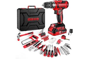DEKO Cassetta Attrezzi Completa con Trapano Avvitatore Batteria 20V, 186 Pezzi, Set Completo di Punte(Rosso)