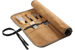 KAALTISY Pinseltasche, Langlebige Stiftrolle aus Gewachstem Segeltuch, pinsel tasche malerei, Pinsel Tasche Malerei with 22 Slots, Khaki
