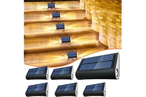Bellanny Luces solares para exteriores, 6 uds Luz de escaleras, IP65 impermeable Iluminación de caminos, Lámpara Solar LED para jardín cubierta patio terraza canalón escalones vallas, Blanco cálido
