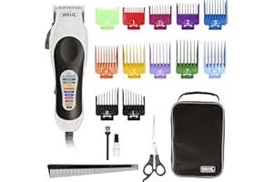 WAHL Color Pro cortadora de pelo eléctrica de precisión, con cable y palanca de ajuste, 10 peines guía de colores y fáciles de usar, óptima para toda la familia, kit con tijeras y peine