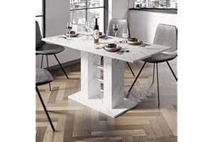 PHD FURNITURE Extendable Dining Table with Marble Effect WILD MINI – Small Extending Table 100-140 for 4 Seater - Modern Design & Easy to Clean (White Bianco Marble Effect)